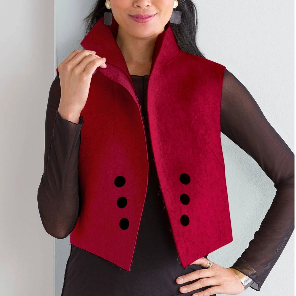 Teresa Maria Widuch Roku Vest Cherry Red Wool Felt Wearable Art USA Size S